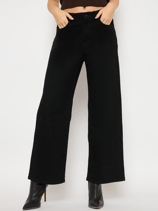 Madame Cotton Blend Wide Leg Black Denim Jeans