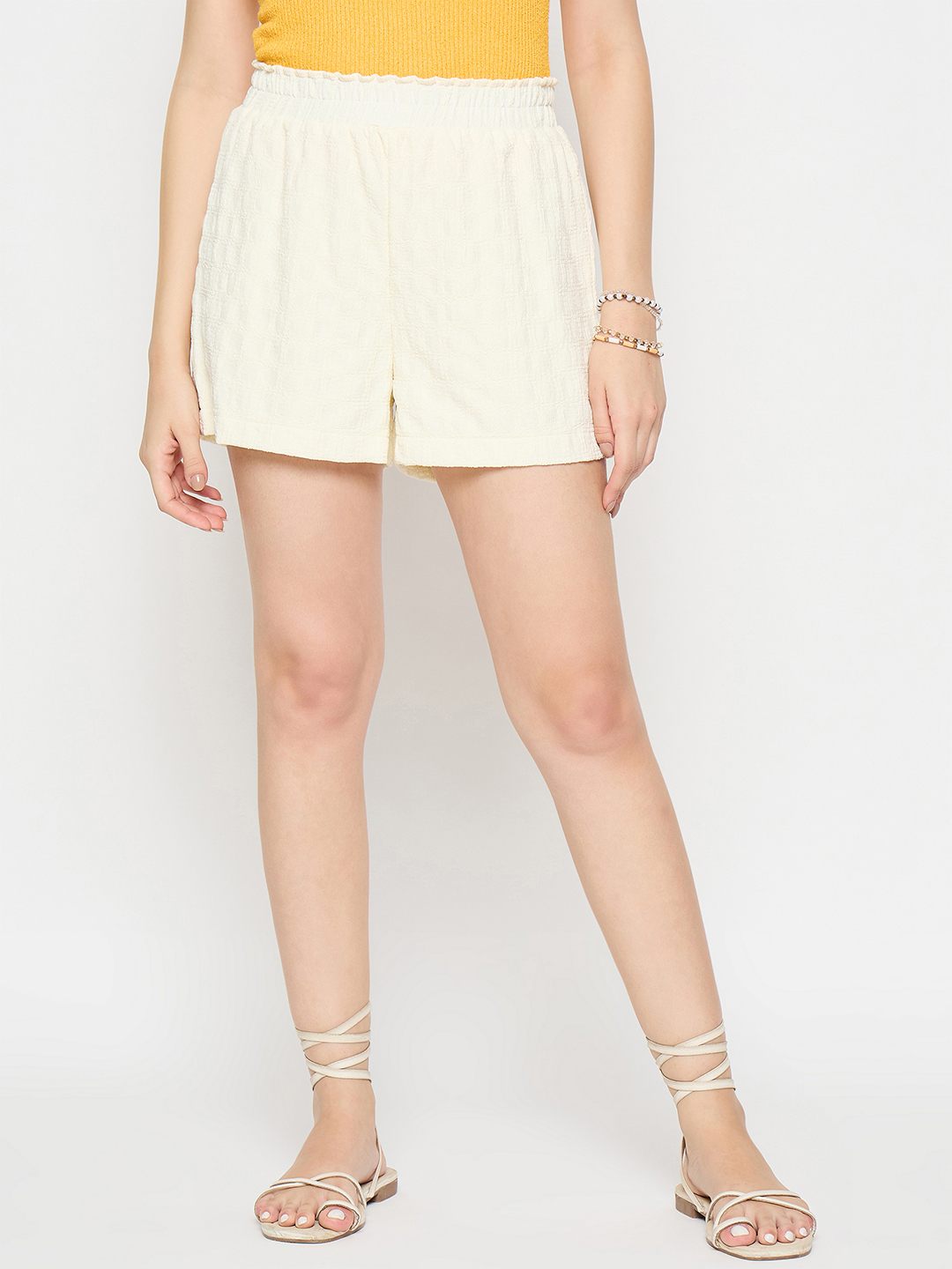 Madame Elasticated Solid Off White Shorts color swatch