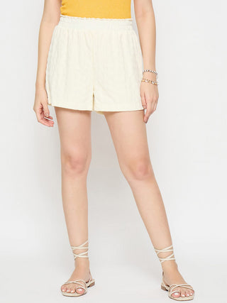 Madame Elasticated Solid Off White Shorts