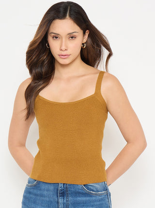 Madame Camisole Neck Mustard Knit Crop Top