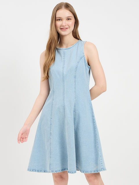 Madame Side Panel Cotton Denim Sheath Dress
