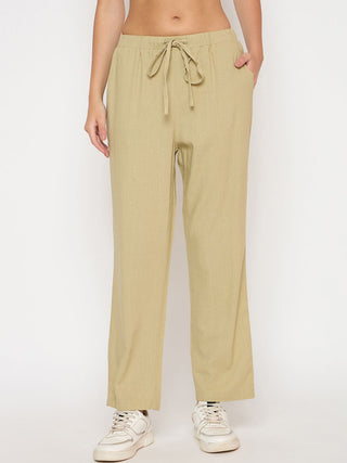 Madame Solid Rayon Blend Green Straight Trousers