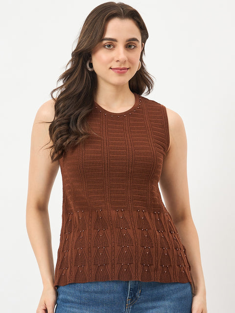 Madame Brown Cotton-Blend Knit Top