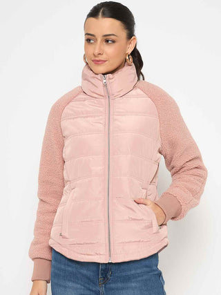 Madame Raglan Sleeved Quilted Dusty Pink Short Jacket