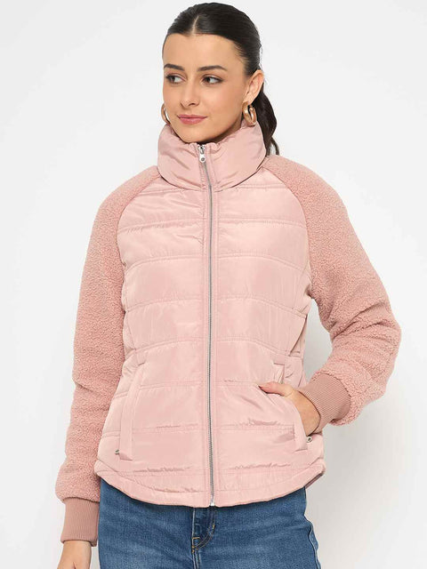 Madame Raglan Sleeved Quilted Dusty Pink Short Jacket