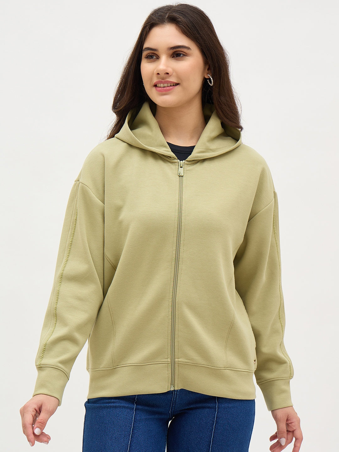 Madame Sea Green Embroidered Zipper Hoodie color swatch