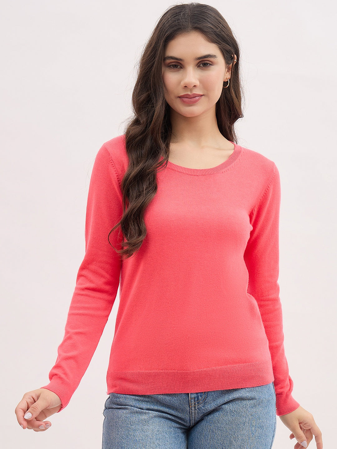 Madame Fluorescent Pink Basic Pullover Sweater color swatch