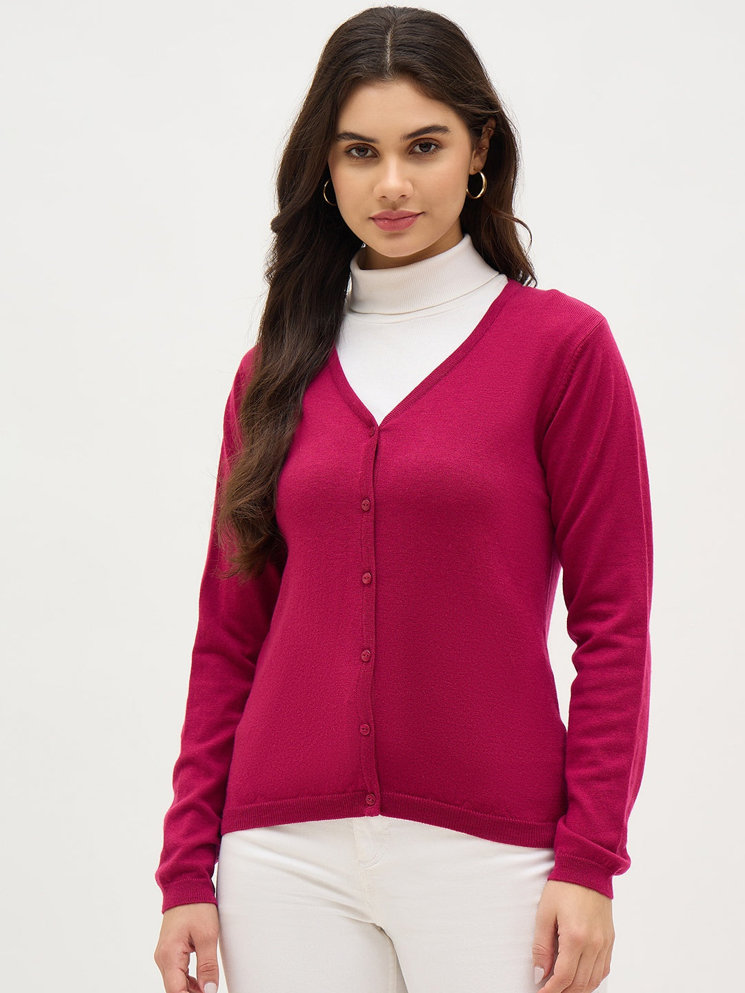 Madame V Neck Magenta Cardigan color swatch