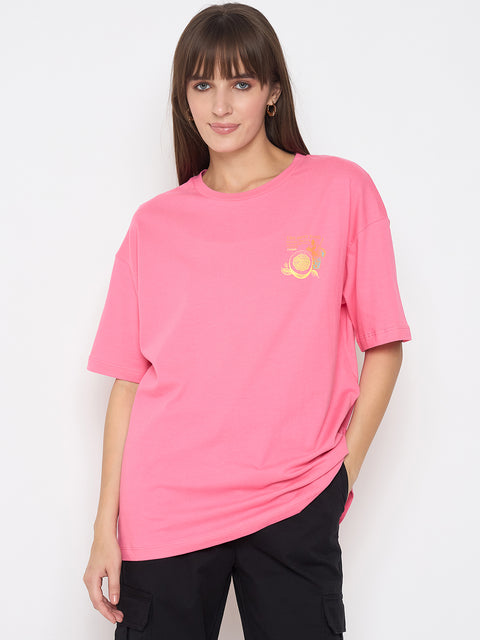 Madame Front and Back Graphic Print Pink T-shirt