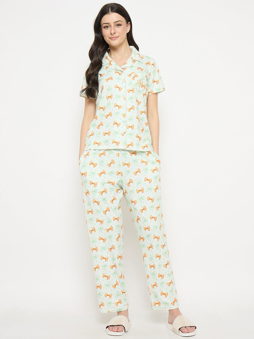 mSECRET Mint Printed Night Suit Set color swatch