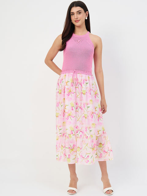 Madame Pink Halter Neck Tencel Midi Dress