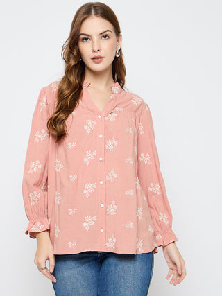 Madame Floral Print Cotton Blend Dusty Pink Top