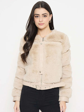 Madame Faux Fur Beige Bomber Jacket