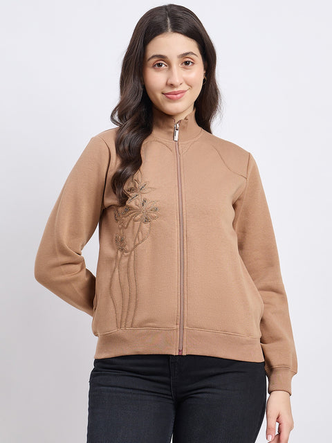 Madame Embroidered Beige Sweatshirt