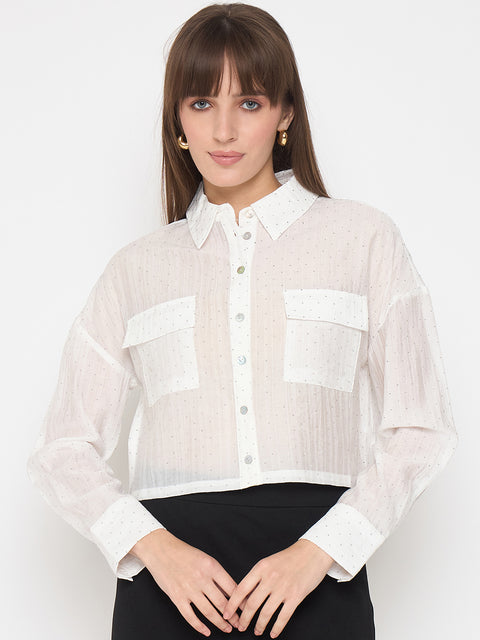 Madame D-Ring Straps Shimmer Detail White Shirt