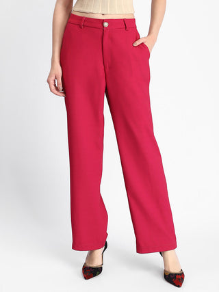 Madame Straight Fit Flared Hot Pink Trousers