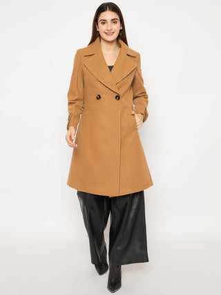 Madame Front Welt Pocketed Double Breasted Khaki Long Coat