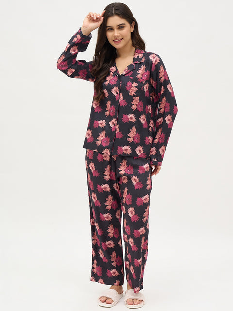 mSECRET Black Floral Print Night Suit
