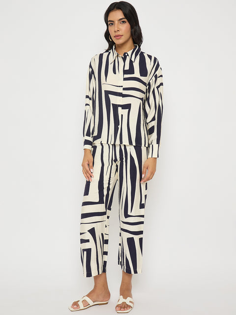 Madame Colorblock Top and Bottoms Rayon Blend Navy Blue Co-ord Set