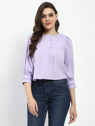 Madame Puff Sleeve Lilac Tunic Top