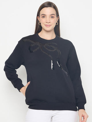 Madame Embellished Cotton Blend Black Sweatshirt