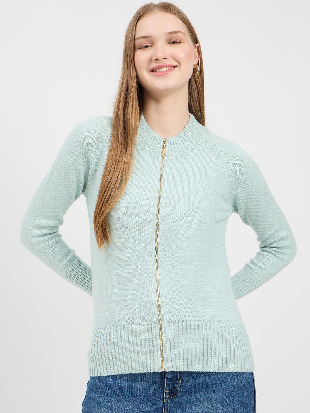 Madame Mint Green Zipper Sweater color swatch