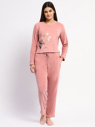 mSECRET Graphic Print Top and Bottom Peach Nightsuit