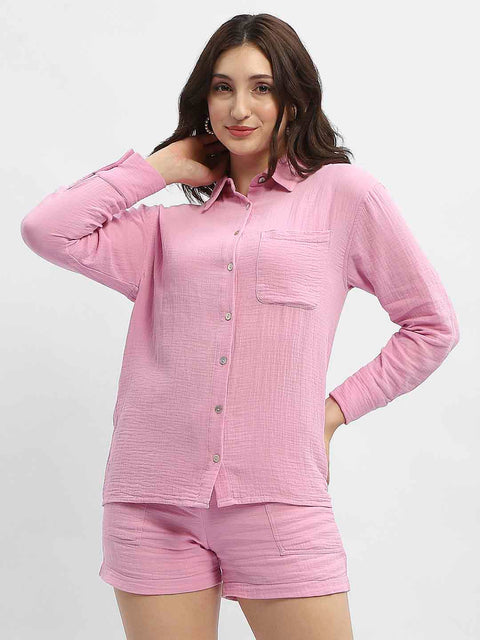 Madame Pink Crepe Regular Shirt
