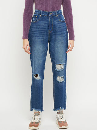 Madame Blue Straight Fit Distressed Jeans