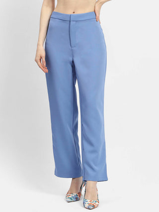 Madame Solid Blue Straight Fit Trousers