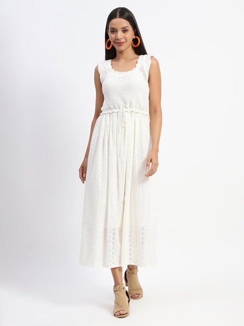Madame Crochet Tie Waist Beige Maxi Dress