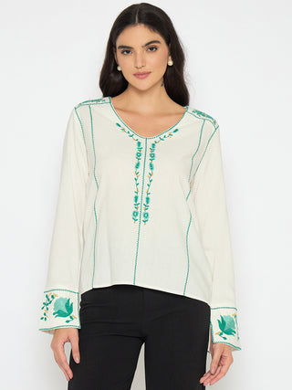 Madame Embroidered Rayon Blend White Top