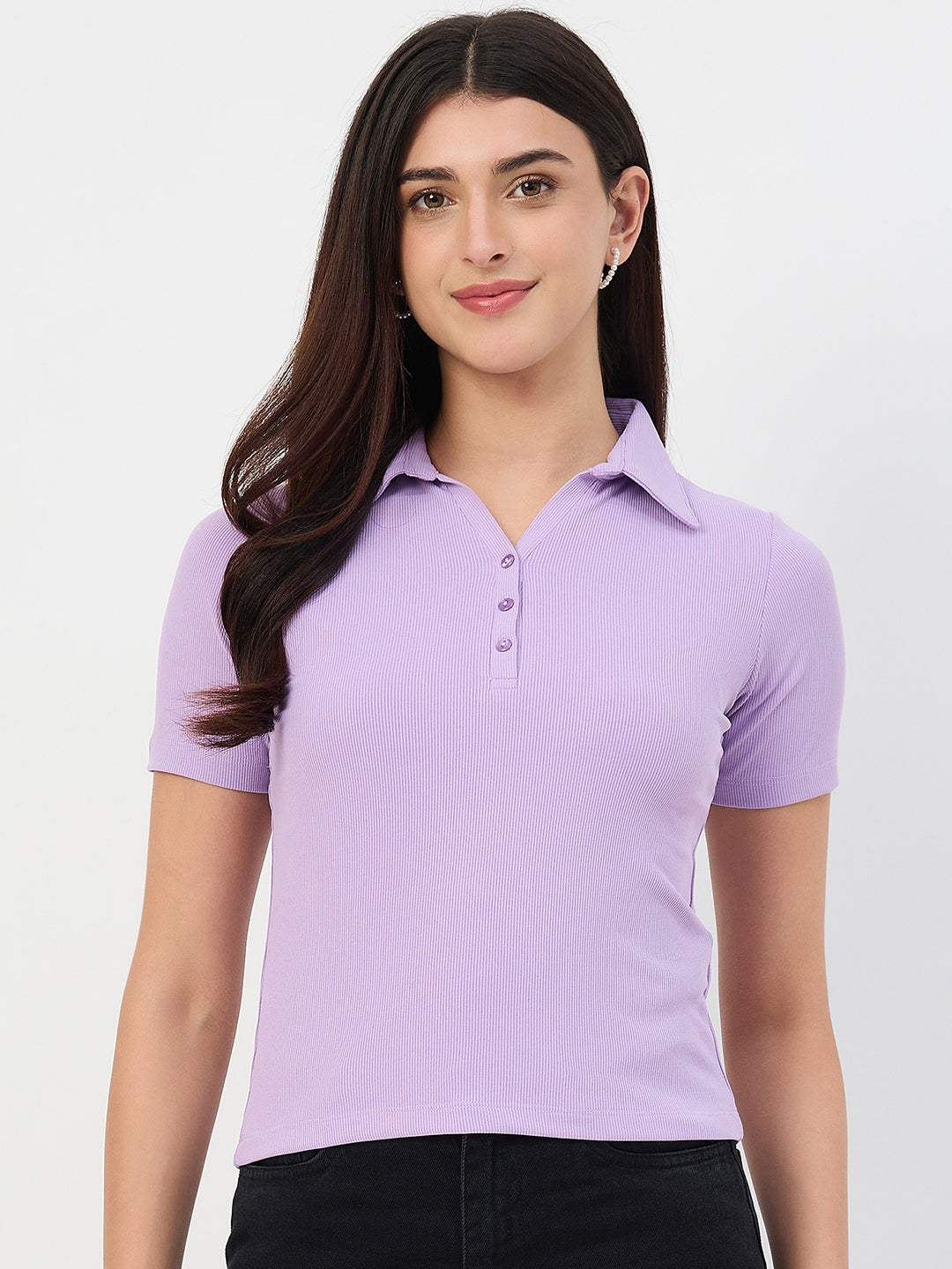 Madame Lilac Polo Neck Slim Fit T-Shirt color swatch