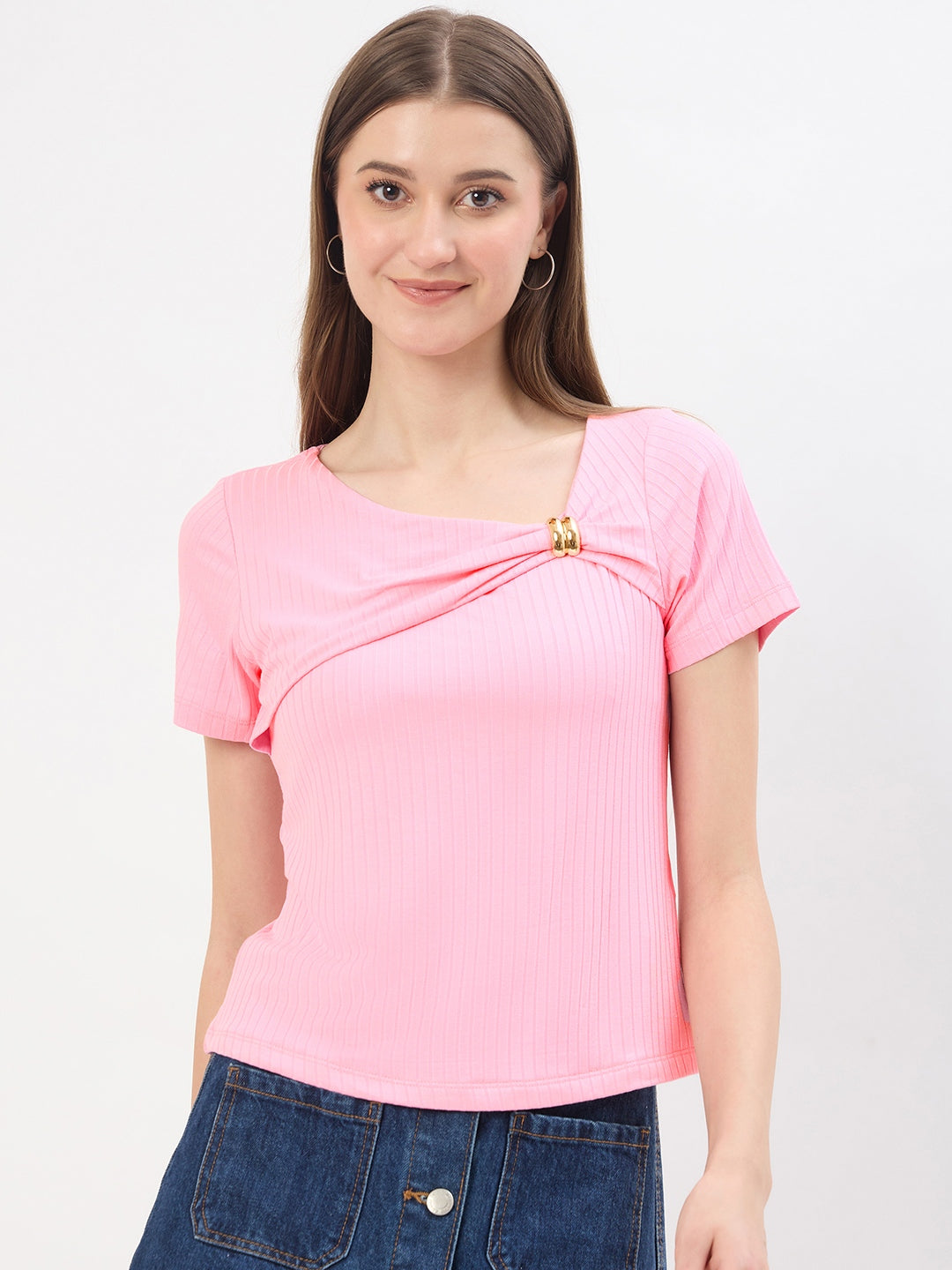 Madame Pink Rayon Blend Drape Top color swatch