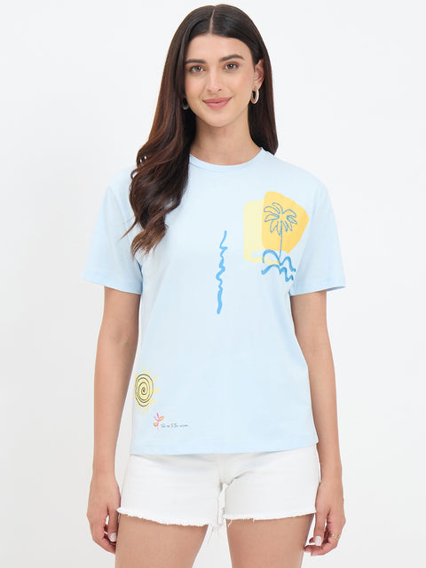 Madame Graphic Print Blue Cotton T-shirt