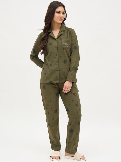 mSECRET Sage Green Printed Night Suit