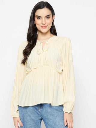 Madame Cinch Waist Off White Peplum Top