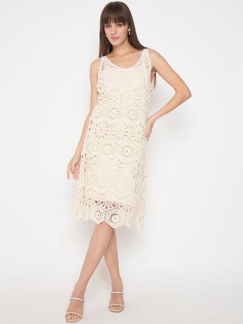 Madame Crochet Self Design Strap Beige Midi Dress