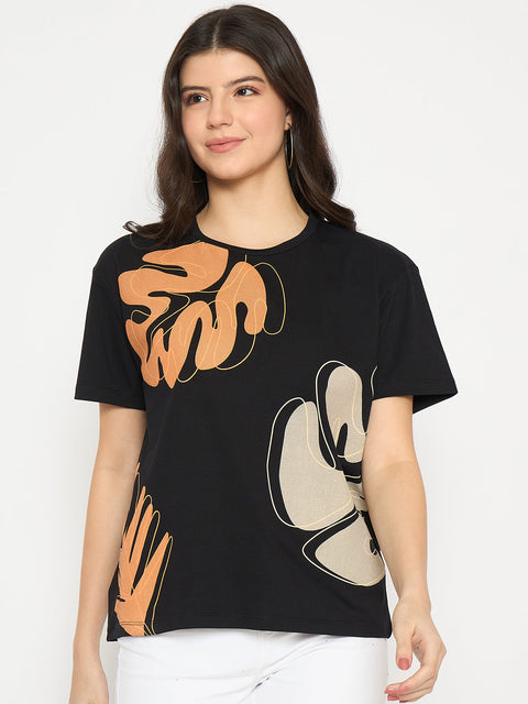 Madame Graphic Print Crew Neck Black Sinker T-shirt