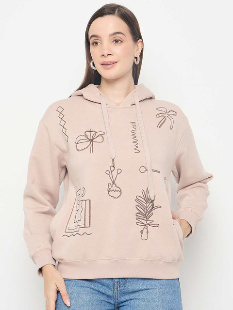 Madame Embroidered Cotton Blend Beige Sweatshirt