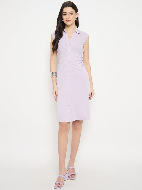 Madame Lilac Ruched Bodycon Knit Dress for Women