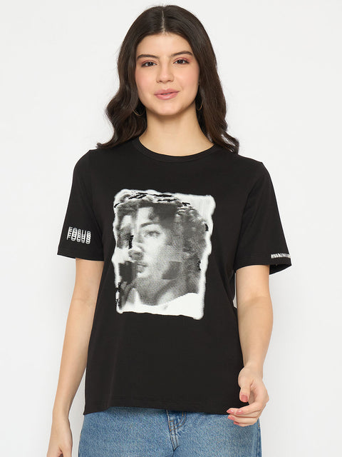 Madame Graphic Print Black Cotton T-shirt
