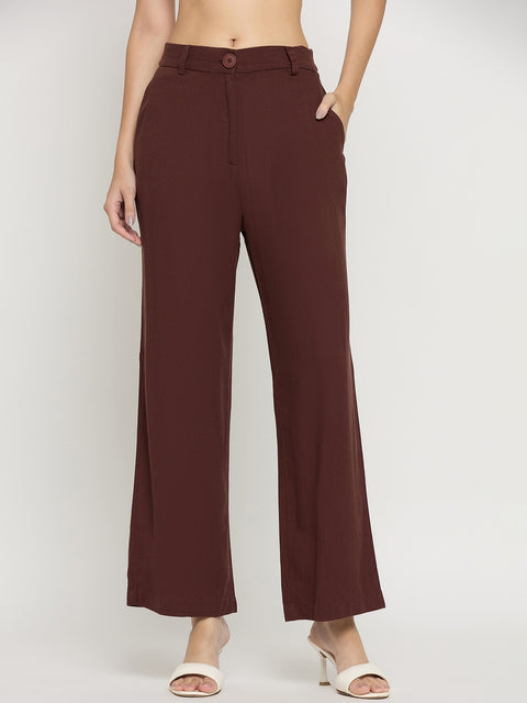 Madame Brown Rayon Linen Straight Fit Ankle Trousers