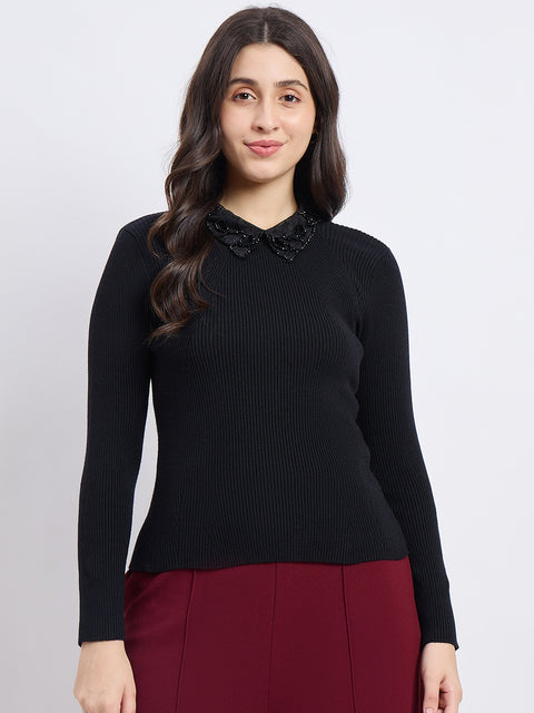 Madame Designer Collar Black Sweater