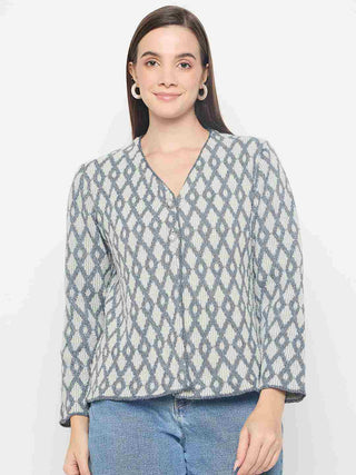 Madame Geometric Print Button Up Off White Cardigan