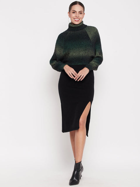 Madame Turtleneck Full Sleeve Gradient Green Sweater