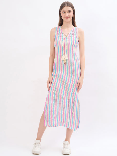 Madame Striped Beige Cotton Dress