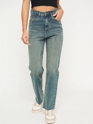 Madame Whiskered Tinted Green Cotton Blend Jeans