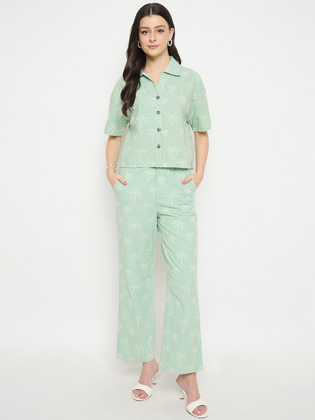 Madame Mint Cotton Co-ord Set with Printed Top color swatch