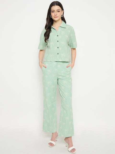 Madame Mint Cotton Co-ord Set with Printed Top